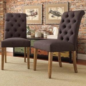 Offer for Benchwright Premium Tufted Rolled Back Parsons Chairs (Set of 2) by iNSPIRE Q Artisan (Dark Grey Linen)