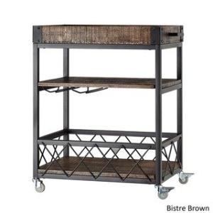 Offer for Myra Rustic Mobile Serving Cart with Wine Inserts and Removable Tray Top by iNSPIRE Q Classic (Bistre Brown)