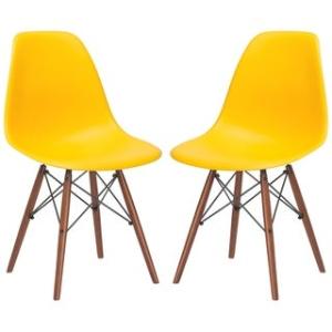 Offer for Poly and Bark Vortex Dining Chair in Walnut Legs (Set of 2) (Yellow)