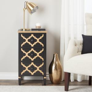 Offer for Abbyson Shia 3-drawer Black and Gold Side Storage Table (Black and Gold)