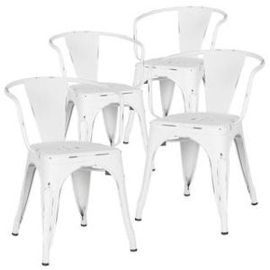 Offer for Poly and Bark Trattoria Metal Dining Arm Chair (Set of 4) (White)