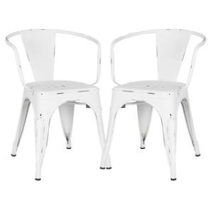 Offer for Poly and Bark Trattoria Distressed Finish Metal Dining Arm Chair (Set of 2) (White)