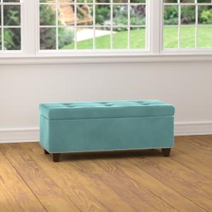 Offer for Porch & Den East Vienna Tufted Blue Storage Bench (Turquoise)