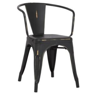 Offer for Poly and Bark Trattoria Distressed Matte Metal Dining Arm Chair (Black)