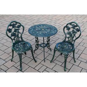 Offer for Camellia Cast Aluminum Verdi Green 3-piece Bistro Set with Table and 2 Chairs (Vintage Green)