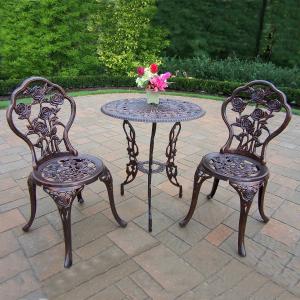 Offer for Camellia Cast Aluminum 3-piece Bistro Set with Table and 2 Chairs (Antique Bronze)