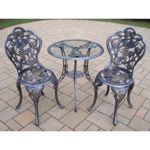 Offer for Napa Valley 3-piece Bistro Set with Tempered Glass Table and 2 Chairs (Antique Pewter)