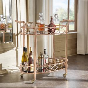 Offer for Metropolitan Rose Gold Metal Mobile Bar Cart with Black Glass Top by iNSPIRE Q Bold (Gold Oval Bar Cart)
