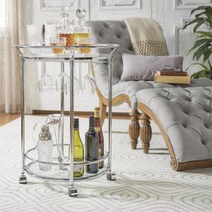Offer for Metropolitan Round Chrome Metal Mobile Bar Cart with Glass Top by iNSPIRE Q Bold (Round Chrome Bar Cart)
