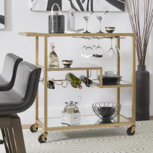 Offer for Metropolitan Gold Metal Mobile Bar Cart with Mirror Glass Top by iNSPIRE Q Bold (Champagne Gold Bar Cart)