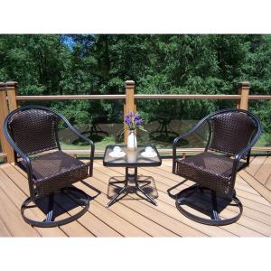 Offer for Sedona Outdoor Coffee Wicker 3-piece Rocker and Side Table Set (Coffee)