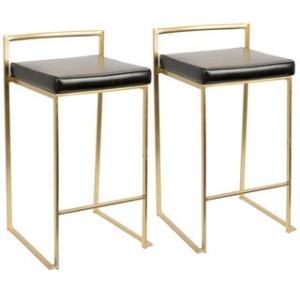 Offer for Silver Orchid Forrest Gold Stackable Counter Stool (Set of 2) (Black - Foam/Faux Leather/Metal - Faux Leather - Glam/Modern & Contemporary)
