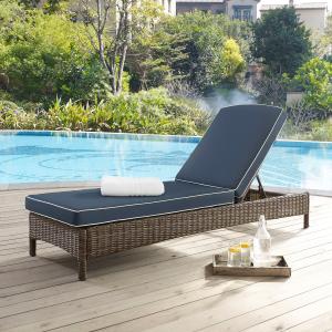 Offer for Bradenton Outdoor Wicker Chaise Lounge with Navy Cushions (brown)