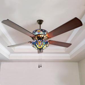 Offer for Gracewood Hollow Lemsine Blue Stained Glass Tiffany-style Ceiling Fan - 52