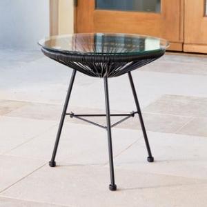 Offer for Sarcelles Modern Woven Wicker Patio Side Table with Glass Top by Corvus (Black)