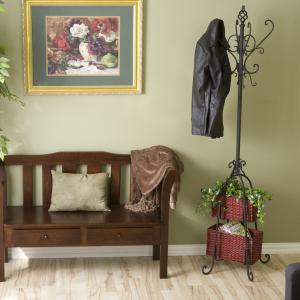 Offer for Gracewood Hollow Salinger Black Iron Hall Tree with Rattan Baskets