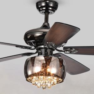 Offer for Nettle 3-light Shaded Glass and Crystal 5-blade 52-inch Pear Black Ceiling Fan with Remote (3-Light Glass Crystal 5-Blade 52-Inch Ceiling Fan)