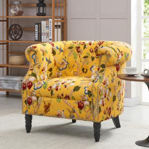 Offer for The Curated Nomad Lagunetas Chesterfield Yellow Multi Floral with Birds Arm Chair (Yellow Floral)