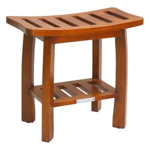 Offer for Oceanstar Solid Wood Spa Shower Bench with Storage Shelf (Teak Color)