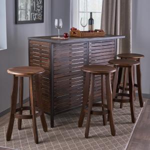 Offer for Samala 5-Piece Acacia Wood Bar Set by Christopher Knight Home (Dark Brown + Rustic Metal)