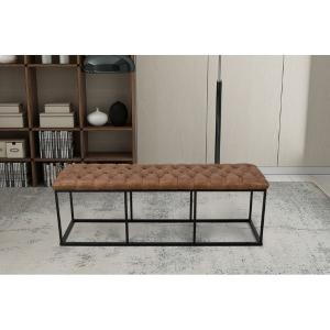Offer for HomePop Draper Large Decorative Bench with Light Brown Faux Leather