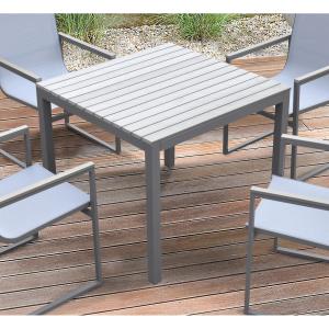 Offer for Armen Living Bistro Outdoor Patio Dining Table in Grey Finish with Wood Top