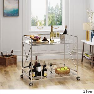 Offer for Ignatius Industrial Modern Glass Bar Cart by Christopher Knight Home