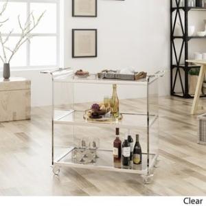 Offer for Yves Bar Trolley with Glass Shelves by Christopher Knight Home (Clear - Glass)