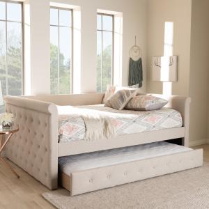 Offer for Gracewood Hollow Erdrich Upholstered Daybed with Trundle (Beige - Full)