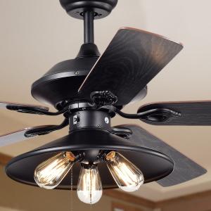 Offer for Upille 3-light Metal 5-blade 52-inch Matte Black Ceiling Fan (includes Edison Bulbs)