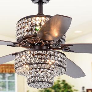 Offer for Tierna 5-Blade 52-Inch Rustic Bronze Lighted Ceiling Fans Two-Tiered Crystal Shade (Remote Controlled & 2 Color Option Blades)