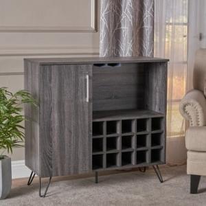 Offer for Lochner Mid Century Faux Wood Wine and Bar Cabinet by Christopher Knight Home (sonoma grey oak)