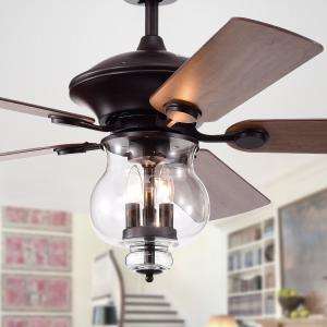 Offer for Topher 52-Inch 5-Blade Antique Bronze Lighted Ceiling Fans with Clear Glass Shade (Remote Controlled)