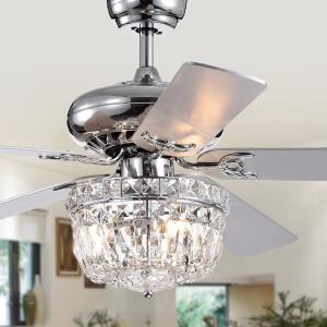 Offer for Galileo 52-Inch 5-Blade Chrome Lighted Ceiling Fans with Crystal Bowl Shade (Remote Controlled & 2 Color Option Blades)