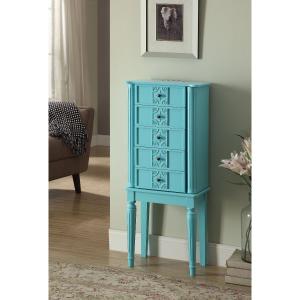 Offer for Wood Jewelry Armoire With 5 Drawers in Light Blue