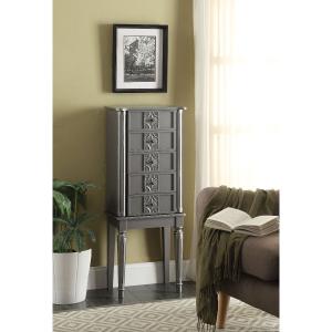 Offer for Wood Jewelry Armoire With 5 Drawers in Silver
