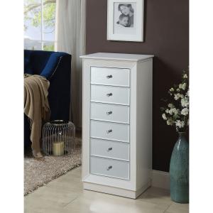 Offer for Wood Jewelry Armoire Having 6 Drawers with Mirror Front, White