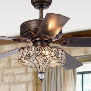 Offer for Pilette 52-Inch 5-Blade Antique Speckled Bronze Lighted Ceiling Fans w/ Crystal Shade (Remote Controlled&2 Color Option Blades)