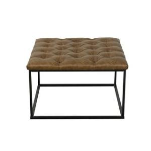 Offer for HomePop Draper Ottoman with Button Tufting - Light Brown Faux Leather (Brown)