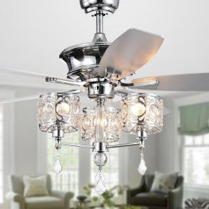 Offer for Miramis 5-Blade 52-Inch Chrome Lighted Ceiling Fan with Crystal Chalice Chandelier (Remote Controlled)