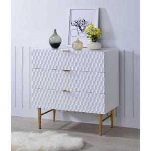 Offer for Wooden Dresser with Raised Honeycomb Pattern Drawer Fronts, White and Gold