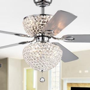 Offer for Swarana Chrome Dual Lighted Ceiling Fan with Crystal Shades (incl. Remote & 2 Color Option Blades)
