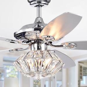 Offer for Makore Chrome 52-inch Lighted Ceiling Fan with Crystal Shade (incl. Remote & 2 Color Option Blades)