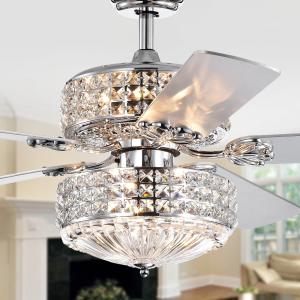 Offer for Germane Chrome Dual Lamp 52-inch Lighted Ceiling Fan w Crystal Shades (incl. Remote & 2 Color Option Blades)