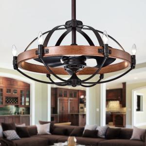 Offer for Gredis Black 30-inch 6-light Lighted Ceiling Fan Fandelier with Faux-Wood Hoop (includes Remote and Light Kit) - Brown