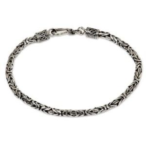 Offer for Handmade Borobudur Collection Buddhist Zen Inspired Naga Snake Mens or Womens Sterling Silver Chain Bracelet (Indondesia) (Solid)